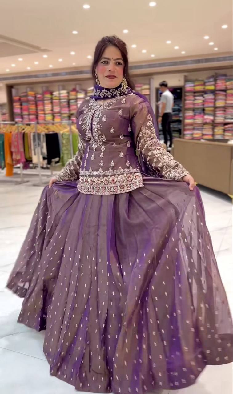 Wedding Wear Onion Color Beautiful Top With Lehenga