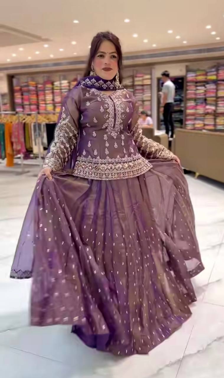 Wedding Wear Onion Color Beautiful Top With Lehenga
