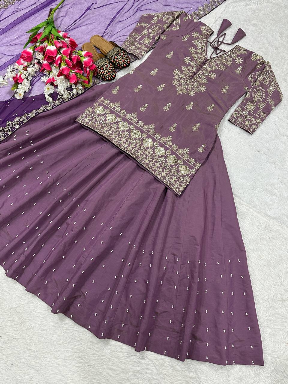Wedding Wear Onion Color Beautiful Top With Lehenga