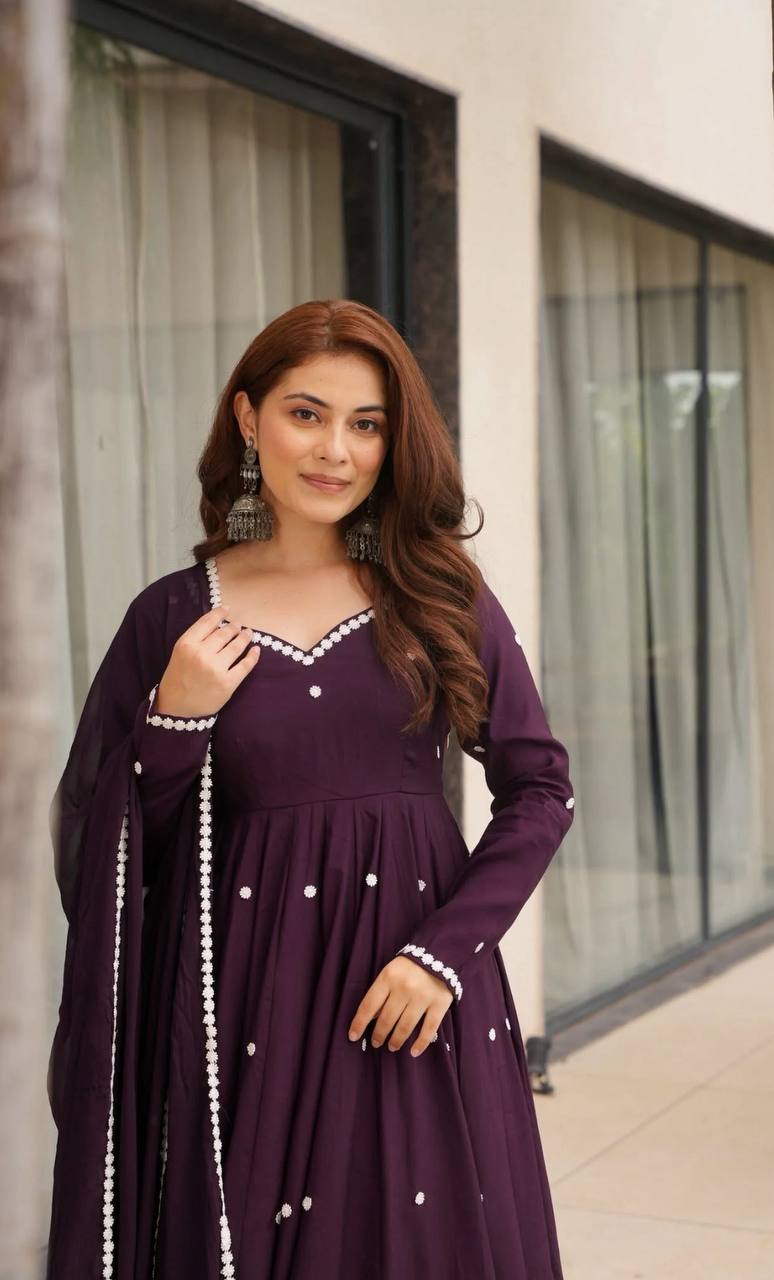 Wedding Wear Purple Color Embroidered Designer Anarkali Suit