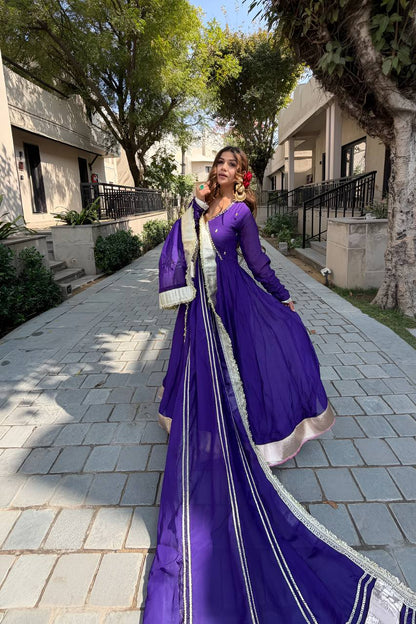 Dazzling Purple Color Sequence Embroidered Gown With Dupatta