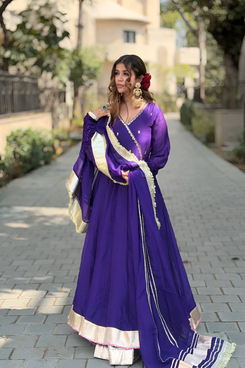 Dazzling Purple Color Sequence Embroidered Gown With Dupatta