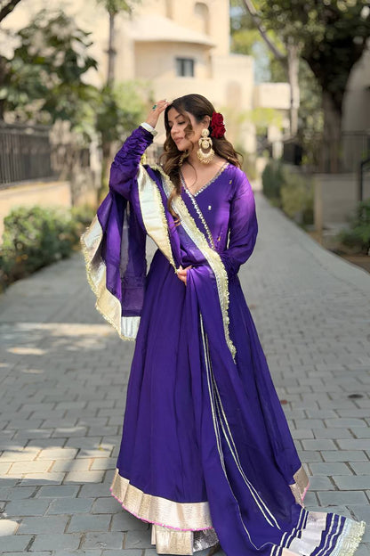 Dazzling Purple Color Sequence Embroidered Gown With Dupatta