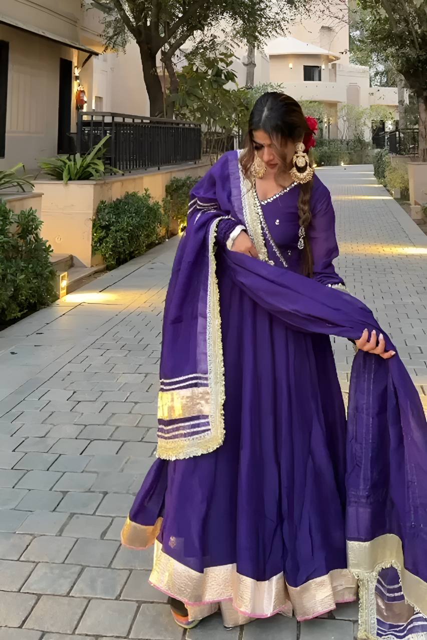 Dazzling Purple Color Sequence Embroidered Gown With Dupatta