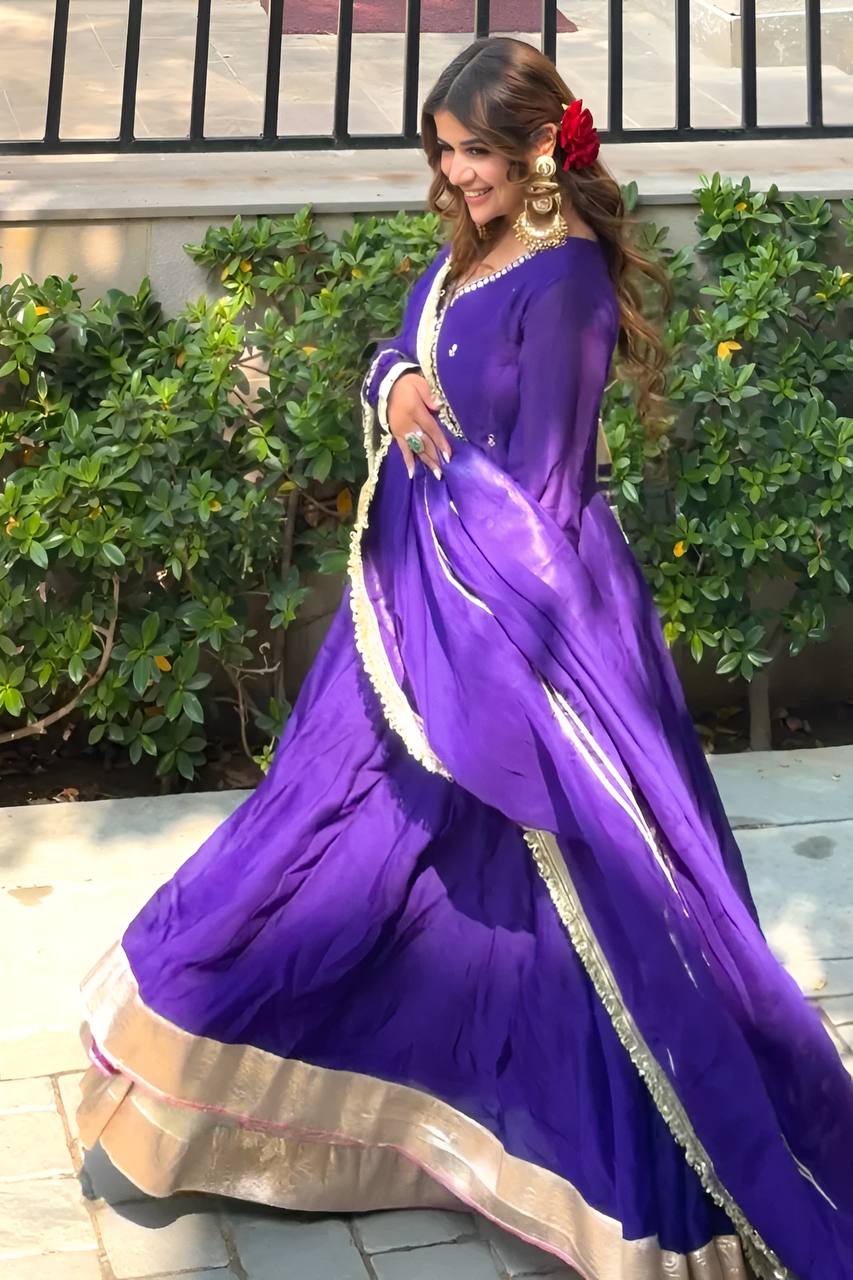 Dazzling Purple Color Sequence Embroidered Gown With Dupatta