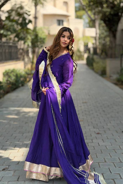Dazzling Purple Color Sequence Embroidered Gown With Dupatta