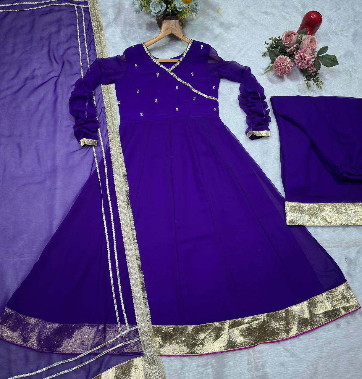 Dazzling Purple Color Sequence Embroidered Gown With Dupatta