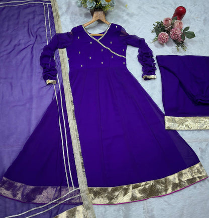 Dazzling Purple Color Sequence Embroidered Gown With Dupatta