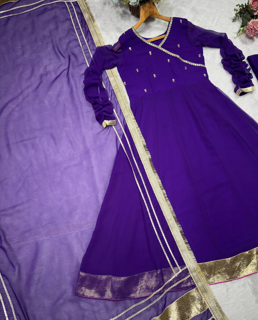 Dazzling Purple Color Sequence Embroidered Gown With Dupatta