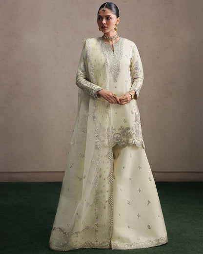 Party Wear Off White Color Sequence Embroidered Sharara Suit With Dupatta
