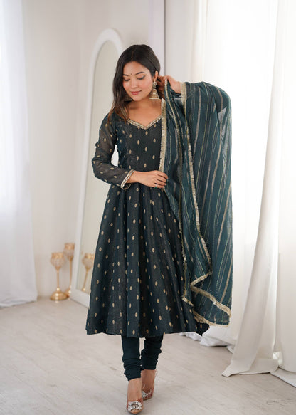 Arti Chauhan Wear Grey Color Heavy Crunchy Silk Anarkali Gown with Dupatta