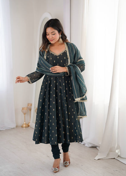 Arti Chauhan Wear Grey Color Heavy Crunchy Silk Anarkali Gown with Dupatta