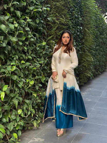 Shining Blue Color Real Mirror Handwork Palazzo Suit With Dupatta