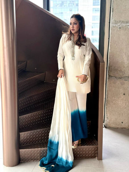 Shining Blue Color Real Mirror Handwork Palazzo Suit With Dupatta