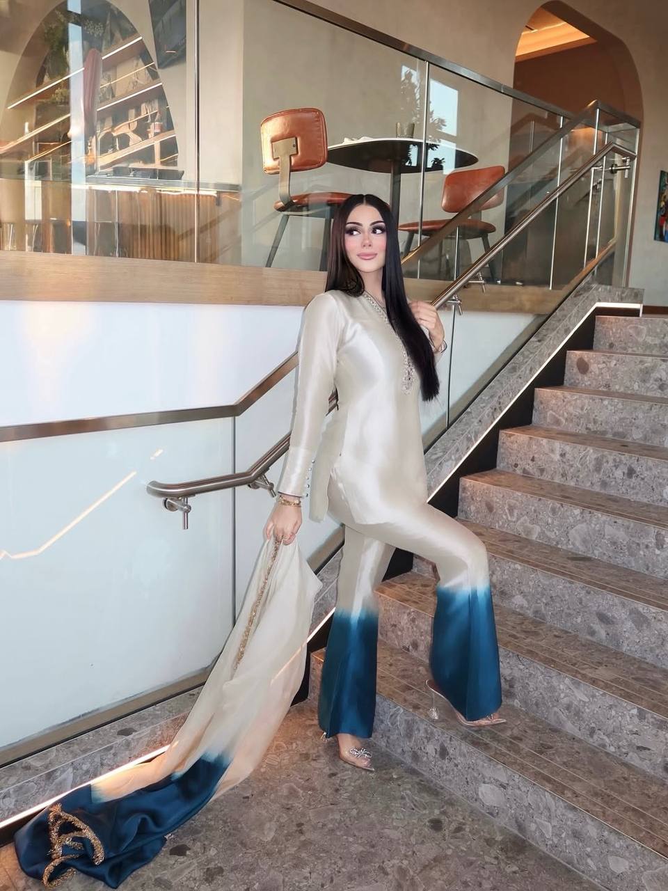 Shining Blue Color Real Mirror Handwork Palazzo Suit With Dupatta