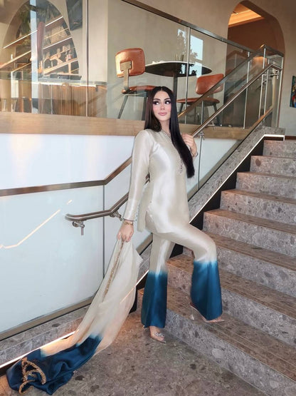 Shining Blue Color Real Mirror Handwork Palazzo Suit With Dupatta