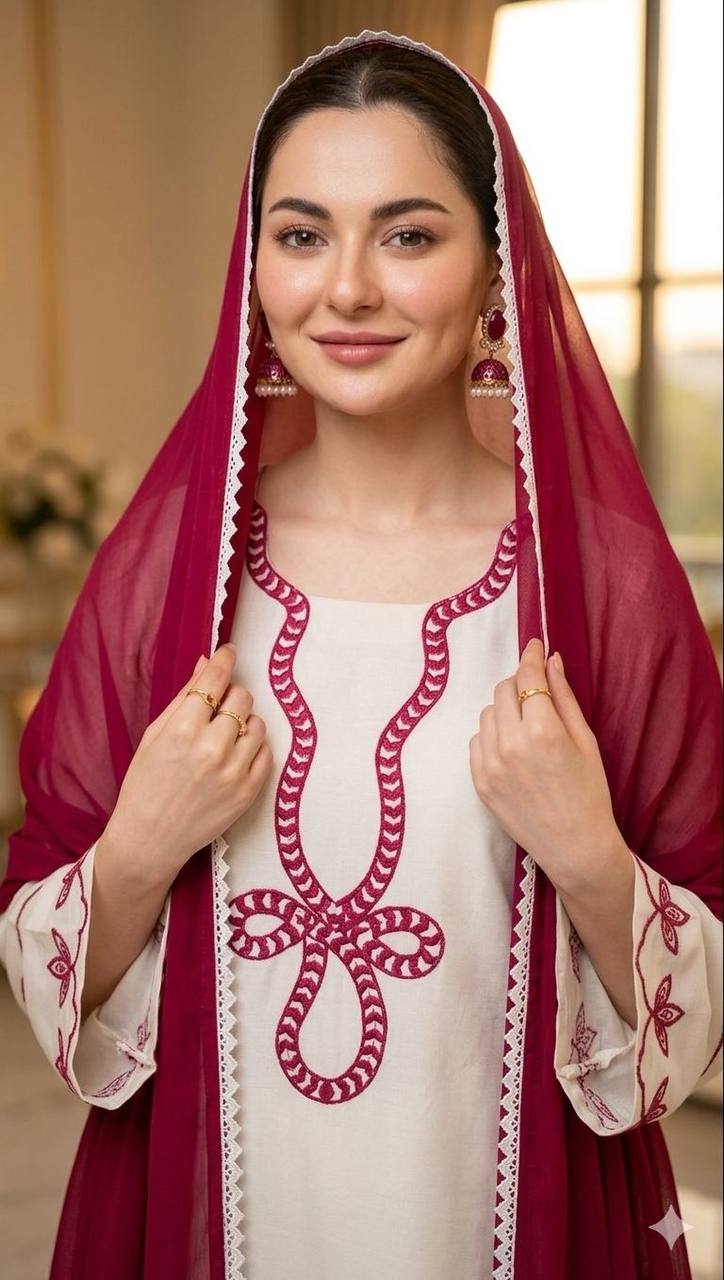 Pretty White Color Embroidered Pakistani Palazzo Suit With Dupatta
