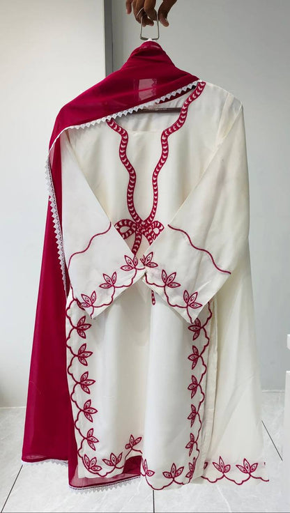 Pretty White Color Embroidered Pakistani Palazzo Suit With Dupatta