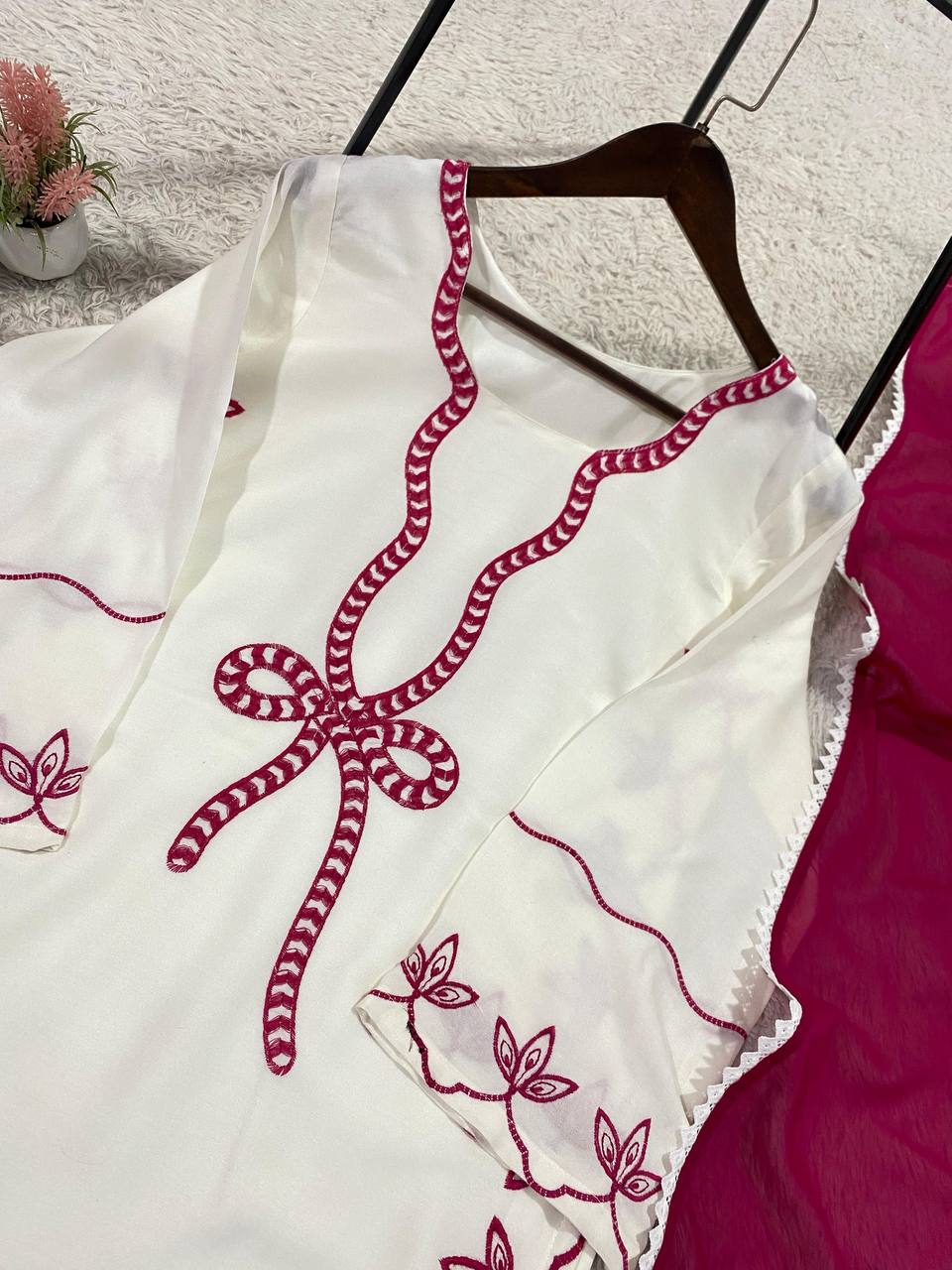 Pretty White Color Embroidered Pakistani Palazzo Suit With Dupatta
