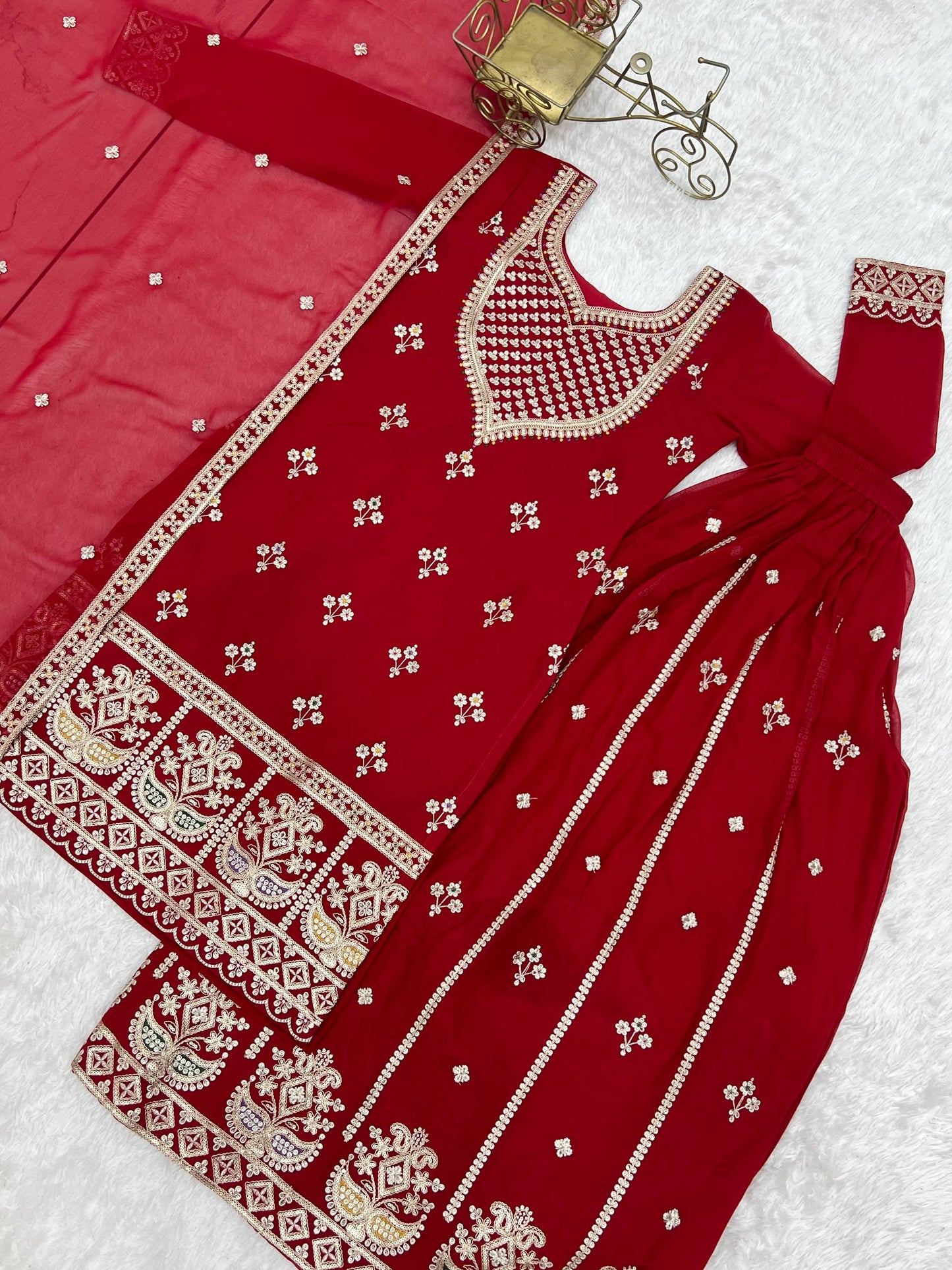 Arti Chauhan Wear Red Color Sequence Embroidered Sharara Suit With Dupatta