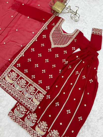 Arti Chauhan Wear Red Color Sequence Embroidered Sharara Suit With Dupatta