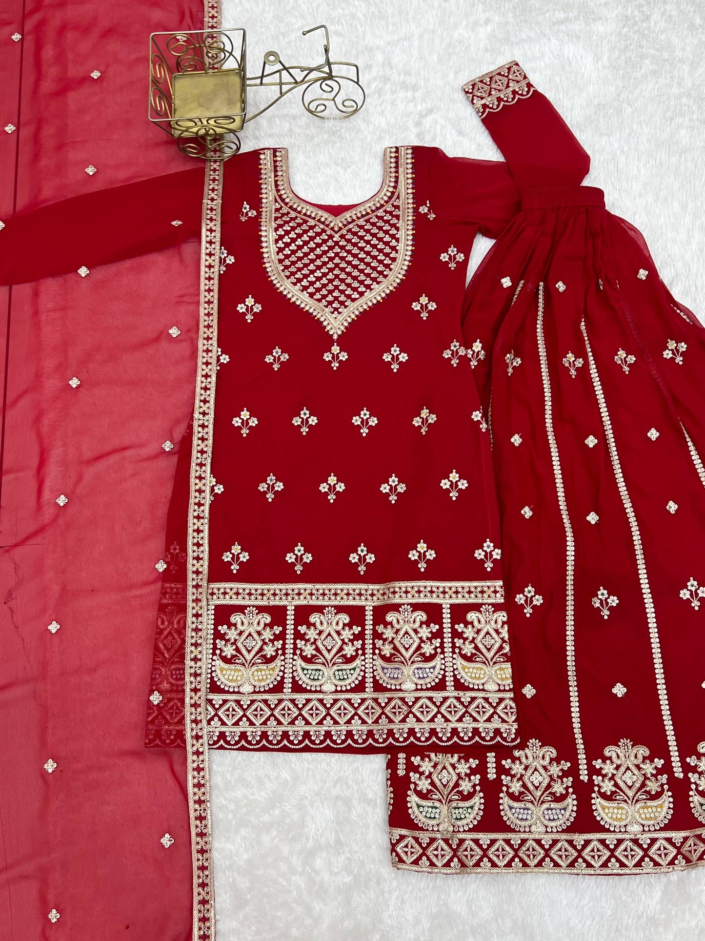 Arti Chauhan Wear Red Color Sequence Embroidered Sharara Suit With Dupatta