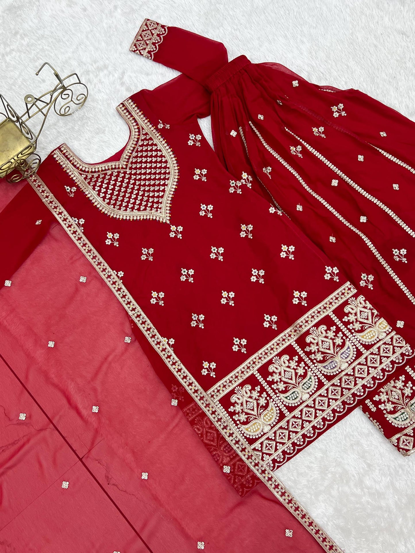 Arti Chauhan Wear Red Color Sequence Embroidered Sharara Suit With Dupatta