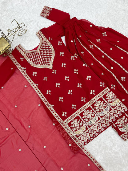 Arti Chauhan Wear Red Color Sequence Embroidered Sharara Suit With Dupatta