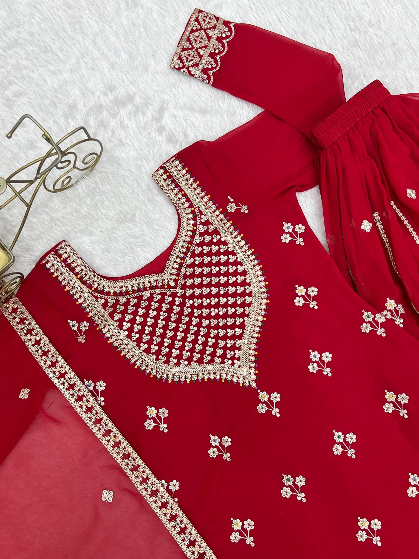 Arti Chauhan Wear Red Color Sequence Embroidered Sharara Suit With Dupatta