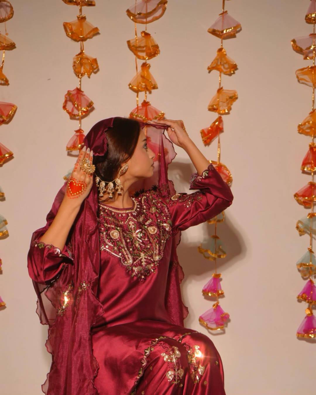 Opulent Maroon Color Sequence Embroidered Farshi Suit With Dupatta