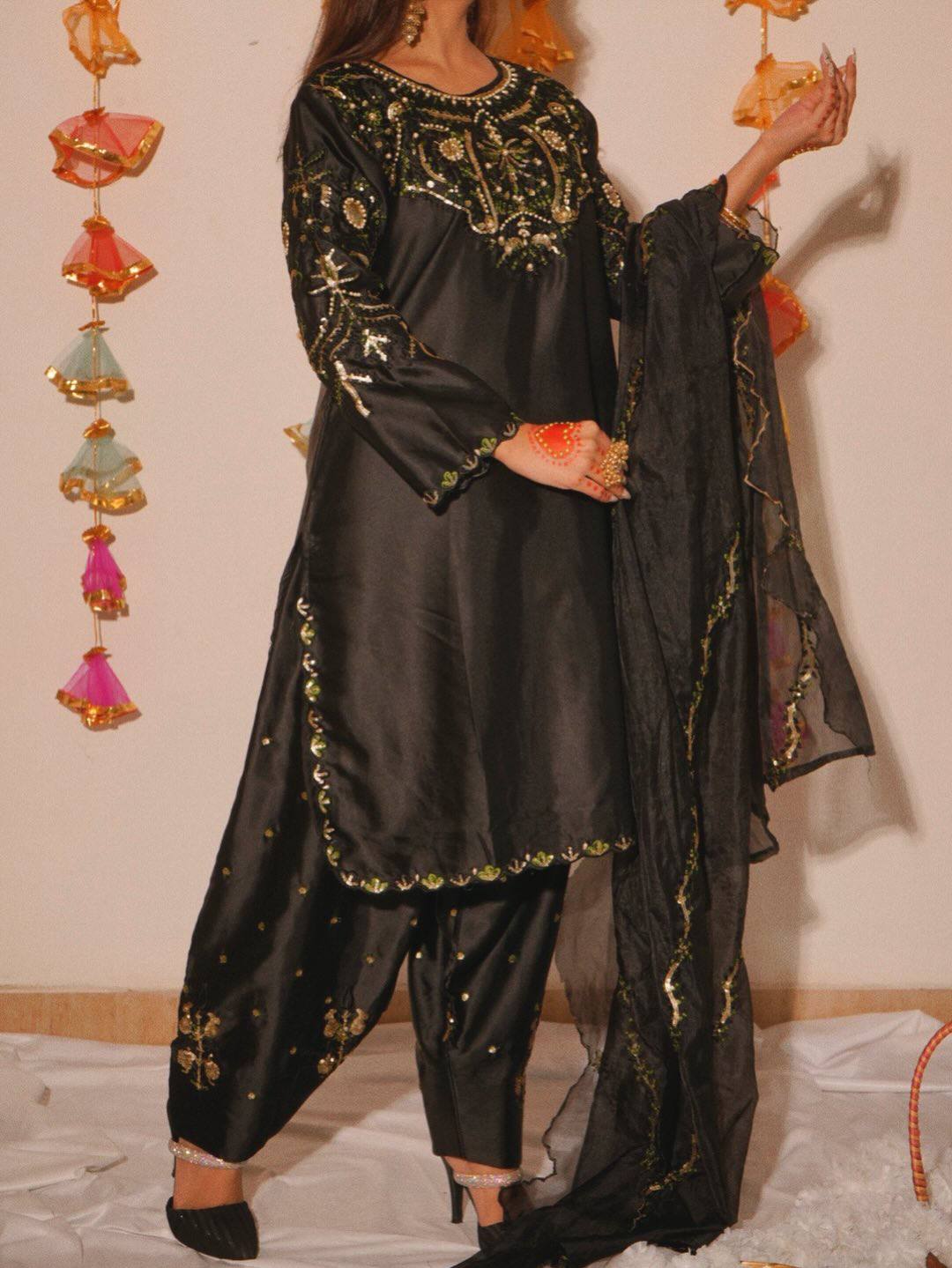 Trendy Black Color Sequence Embroidered Farshi Suit With Dupatta