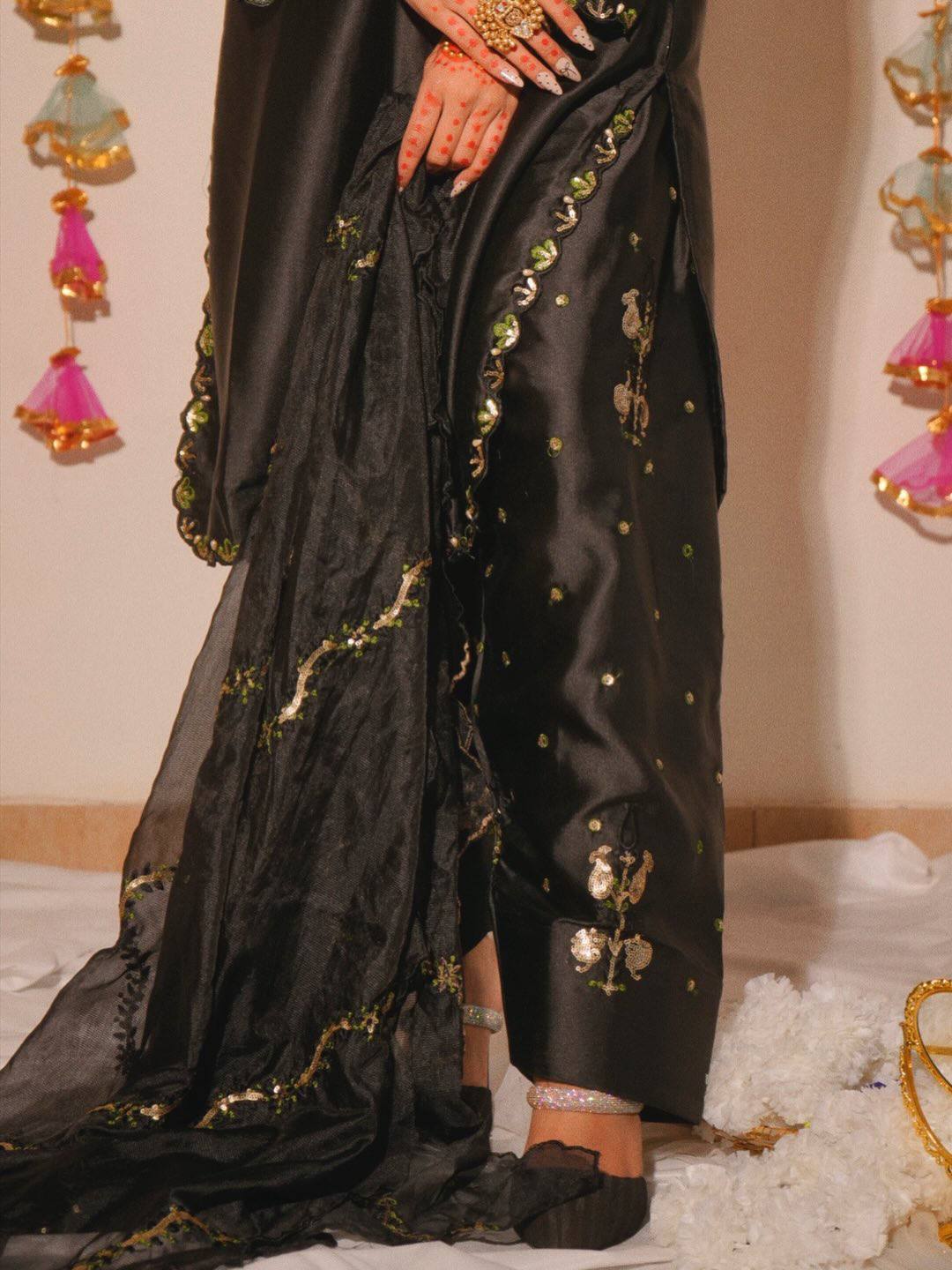 Trendy Black Color Sequence Embroidered Farshi Suit With Dupatta