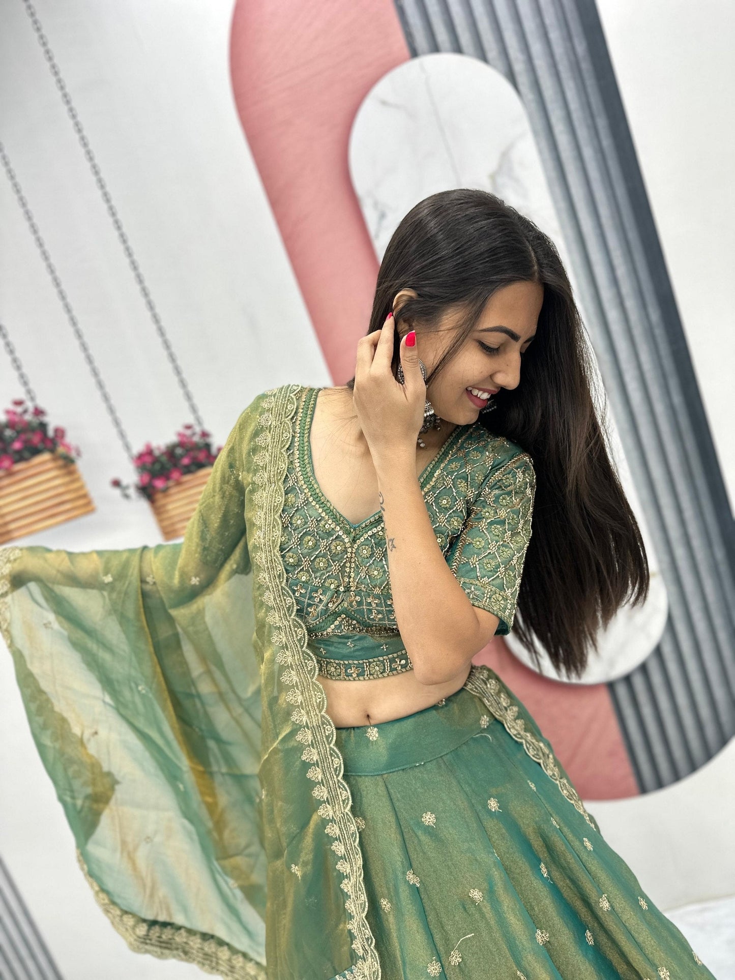 Festive Wear Green Color Sequence Heavy Embroidered Lehenga Choli