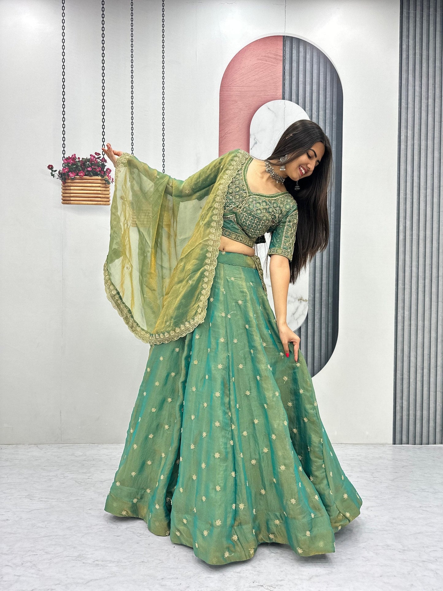 Festive Wear Green Color Sequence Heavy Embroidered Lehenga Choli