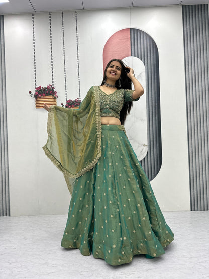 Festive Wear Green Color Sequence Heavy Embroidered Lehenga Choli
