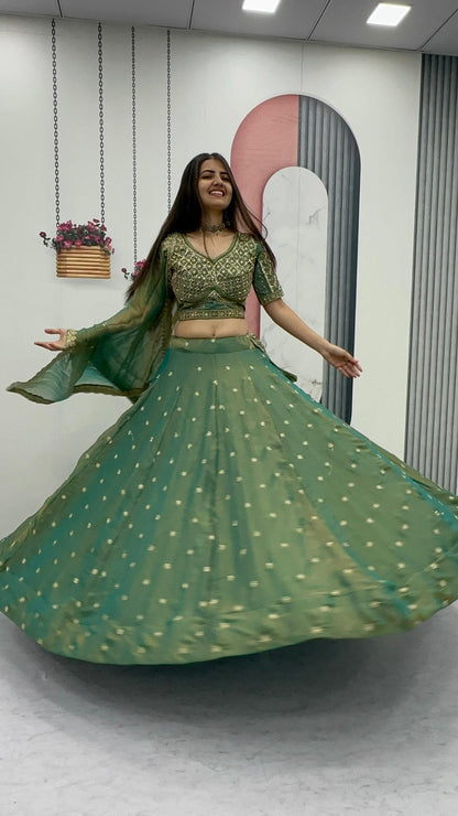 Festive Wear Green Color Sequence Heavy Embroidered Lehenga Choli