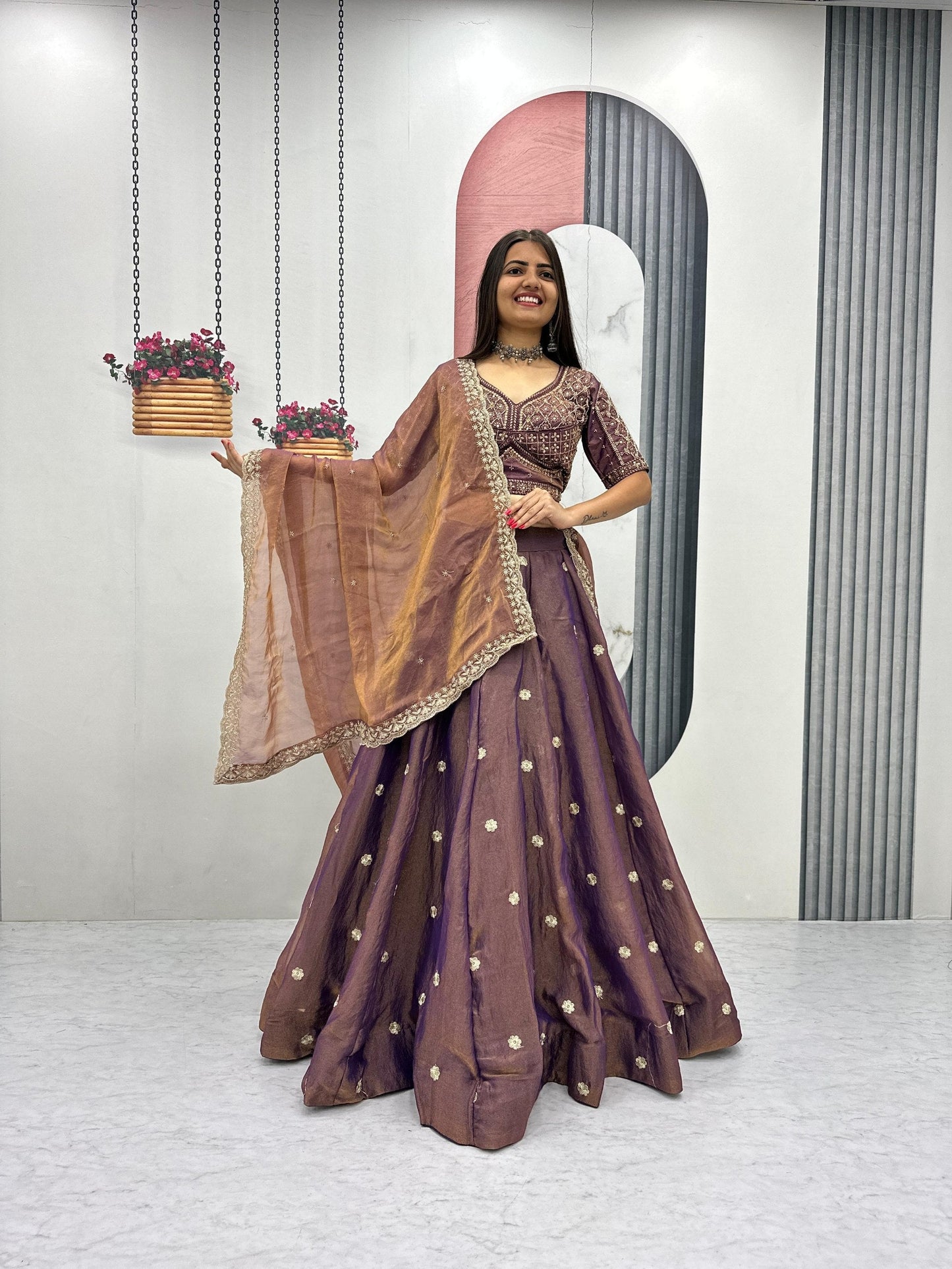 Wedding Wear Brown Color Sequence Heavy Embroidered Lehenga Set