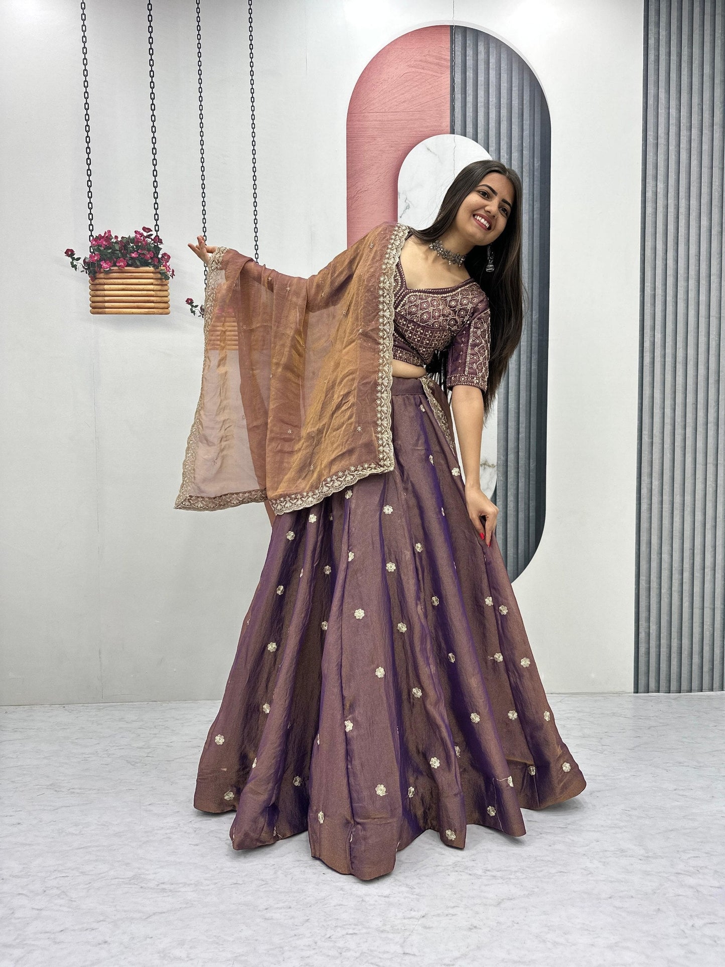 Wedding Wear Brown Color Sequence Heavy Embroidered Lehenga Set
