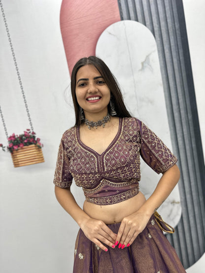 Wedding Wear Brown Color Sequence Heavy Embroidered Lehenga Set