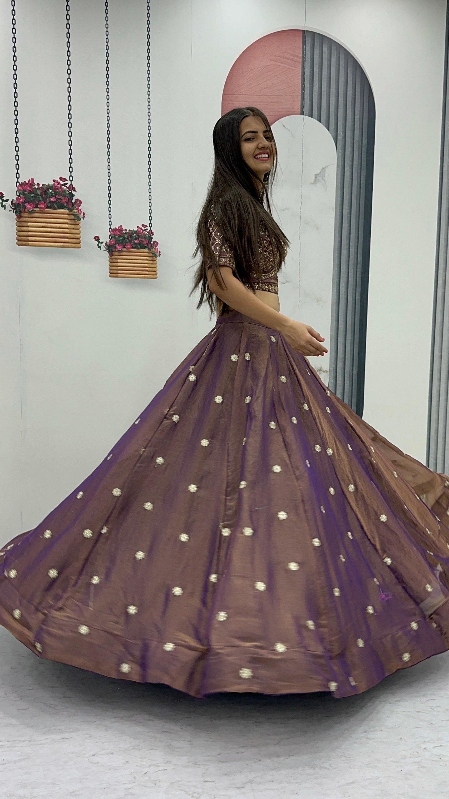 Wedding Wear Brown Color Sequence Heavy Embroidered Lehenga Set