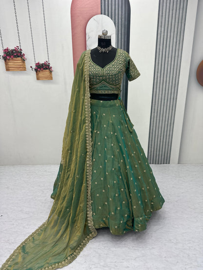 Festive Wear Green Color Sequence Heavy Embroidered Lehenga Choli