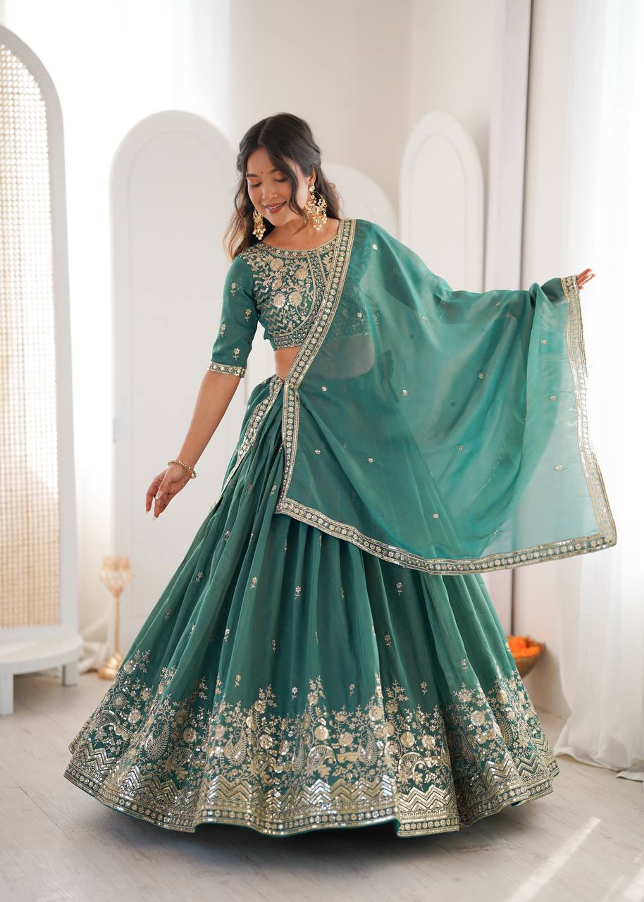 Arti Chauhan Wear Green Color Sequence Embroidered Lehenga With Choli