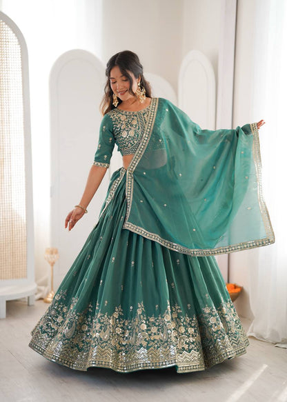 Arti Chauhan Wear Green Color Sequence Embroidered Lehenga With Choli