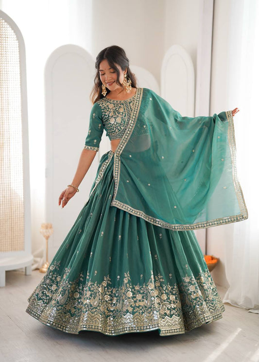 Arti Chauhan Wear Green Color Sequence Embroidered Lehenga With Choli