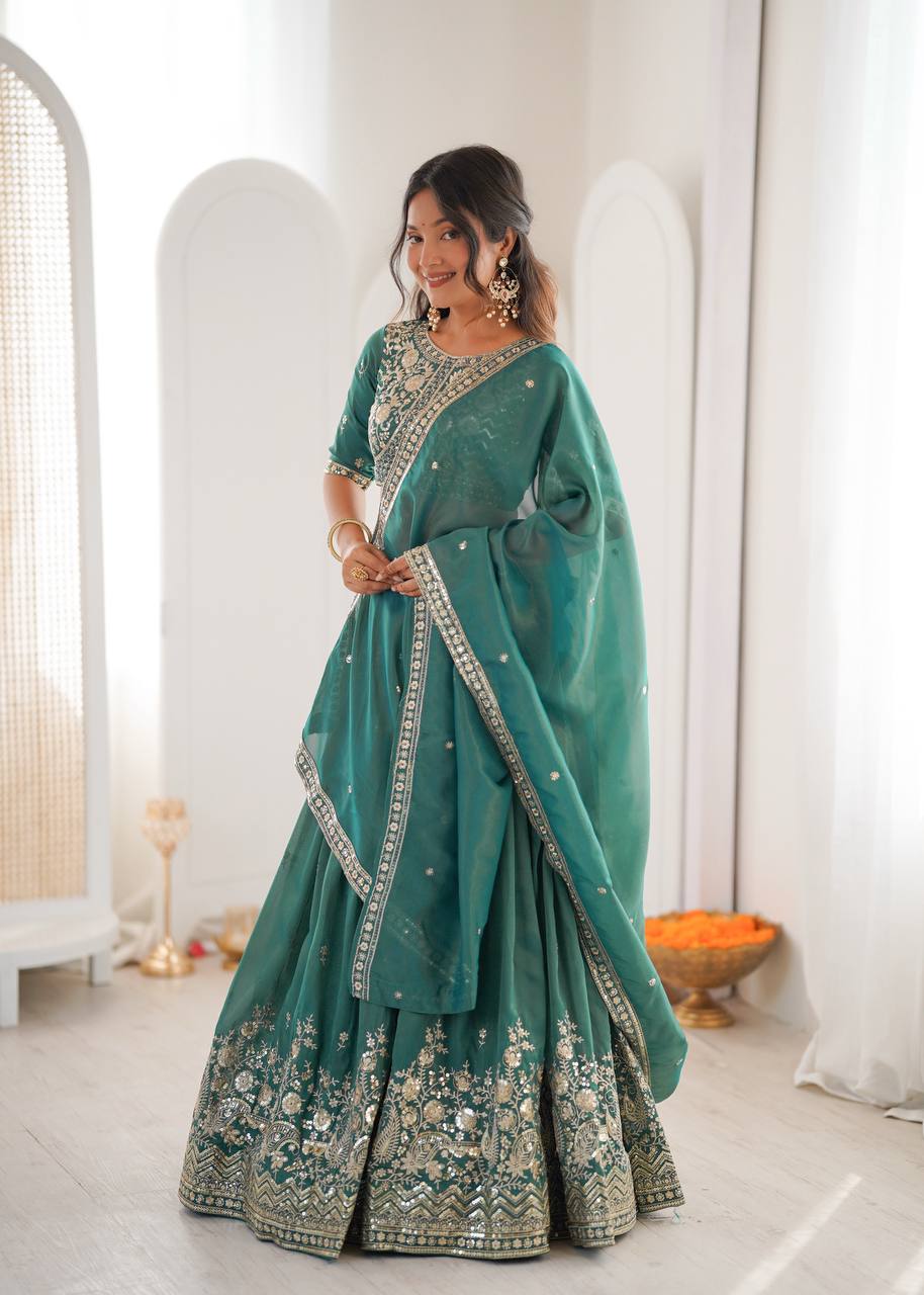 Arti Chauhan Wear Green Color Sequence Embroidered Lehenga With Choli