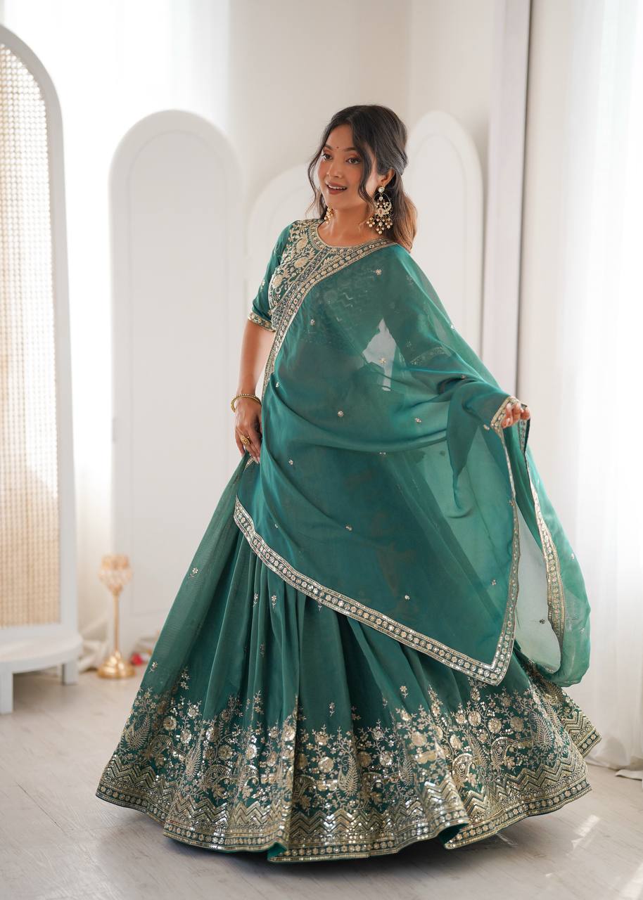 Arti Chauhan Wear Green Color Sequence Embroidered Lehenga With Choli