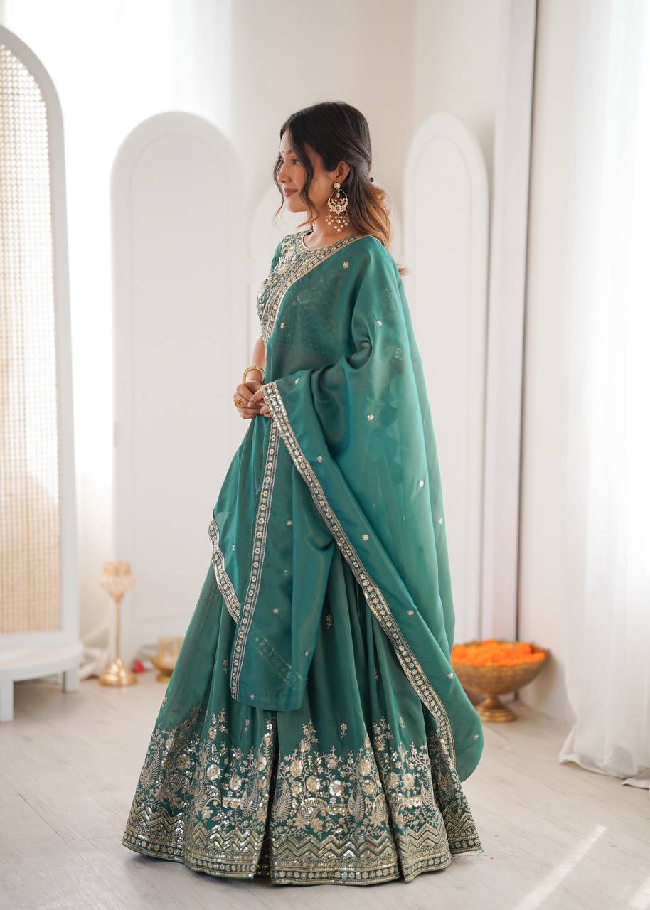 Arti Chauhan Wear Green Color Sequence Embroidered Lehenga With Choli