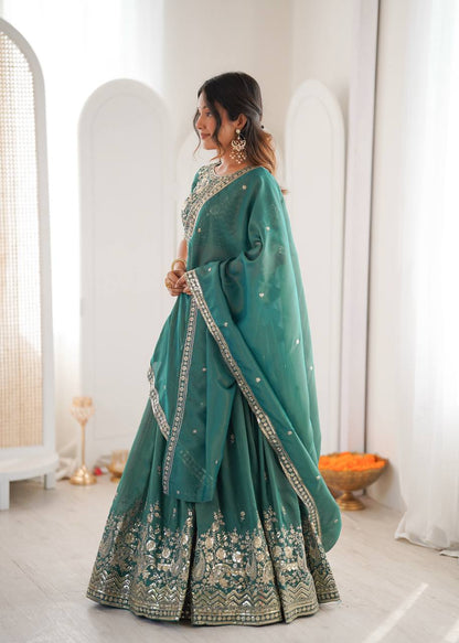 Arti Chauhan Wear Green Color Sequence Embroidered Lehenga With Choli