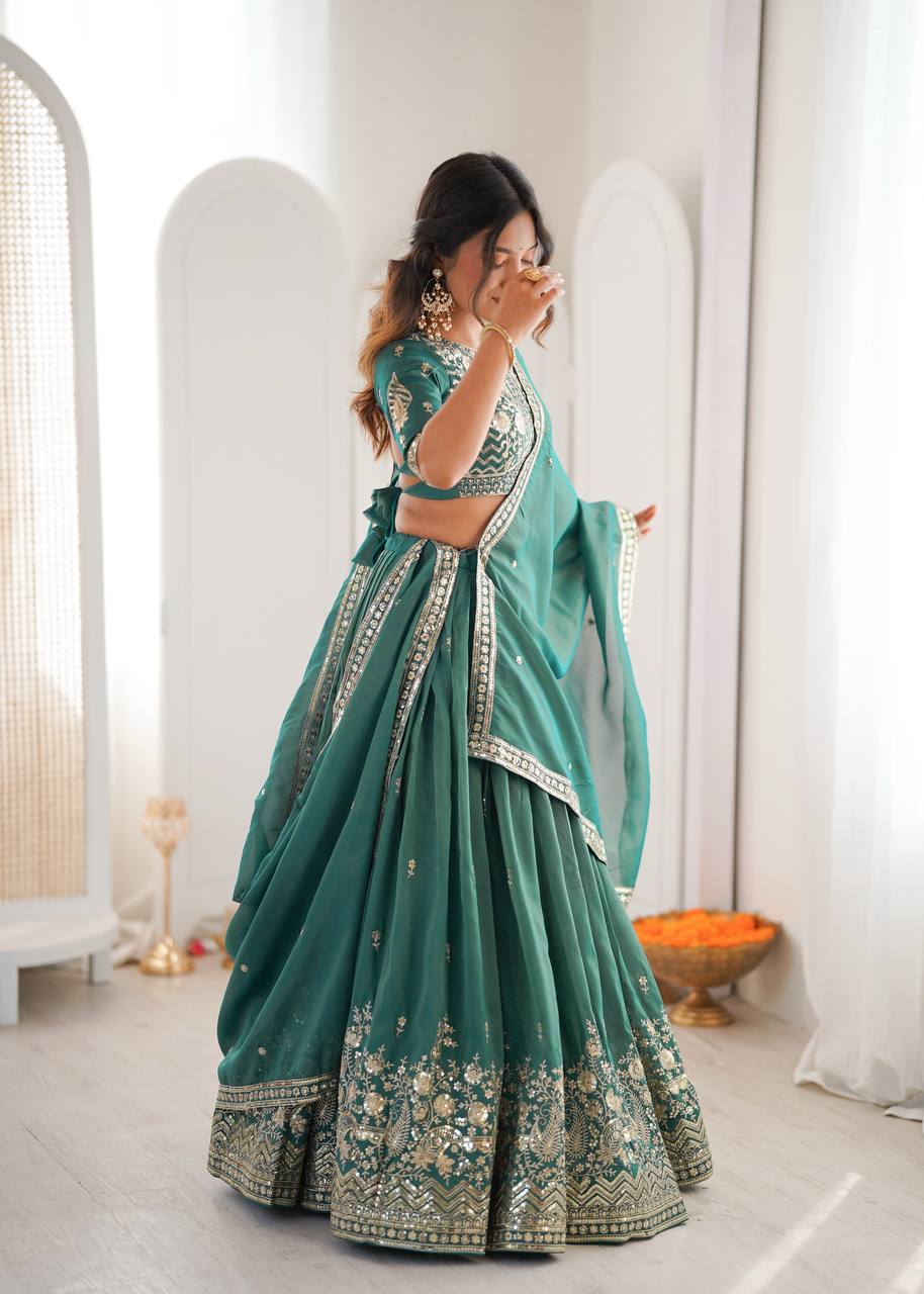 Arti Chauhan Wear Green Color Sequence Embroidered Lehenga With Choli