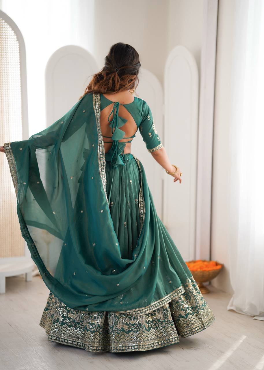 Arti Chauhan Wear Green Color Sequence Embroidered Lehenga With Choli